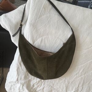 Olive Green Suede Hobo Bag